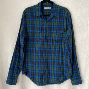Vince Blue/Green Plaid Print Button Shirt Size M